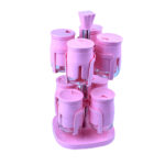 طقم علب بهارات مع قاعدتها لون وردي