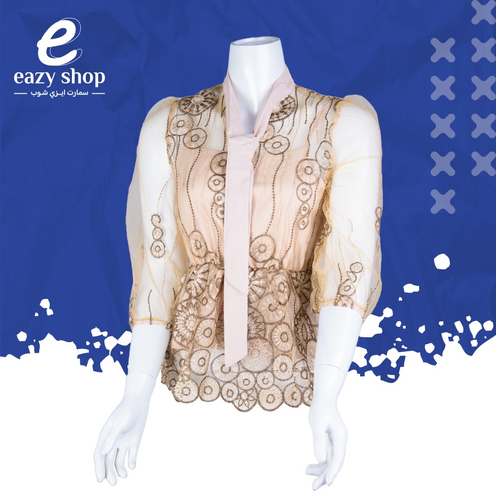 بلوزة-يدات-نص-كم-شيفون-1 بلوزة نسائي دوائر 1179 - الصورة 1