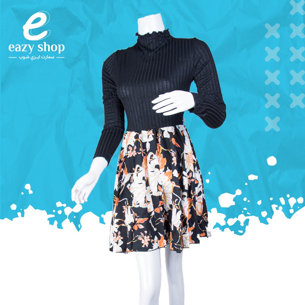 فستان-نسائي-قصير-ابو-رقبة-2 فستان نسائي قصير مكمم 1003 - الصورة 1